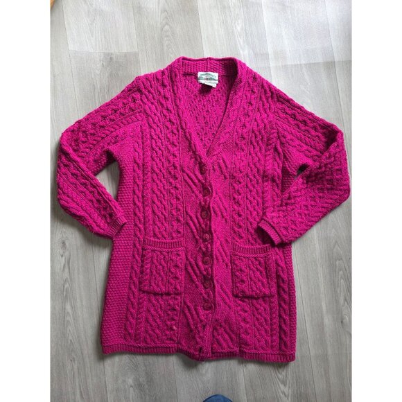 Aran Crafts Womens XL Cardigan Sweater Irish Knit 100% Merino Wool Pink - Picture 4 of 8